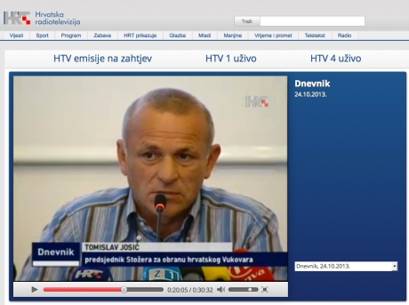 Tomislav Josic, President of Committee for the defence of Croatian Vukovar Photo: Screenshot HRT TV news 24.10.2013