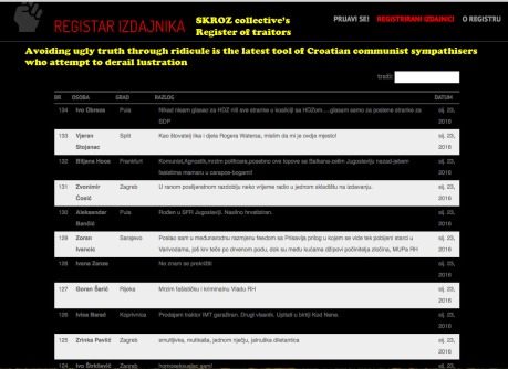 Screenshot 31 January 2016 registar-izdajnika.org SKROZ collective Croatia ridiculing register of traitors