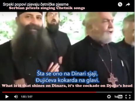 Left Serbian Orthodox Church Metropolitanate for Zagreb (and Ljubljana) Porfirije singing songs praising Serb Chetnik murderers January 2016, Photo: Screenshot Youtube 26 January 2016