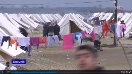 Nea Kavala tent camp Greece, near Macedonia border Photo: Screenshot HRT TV Croatia News 12 March 2016